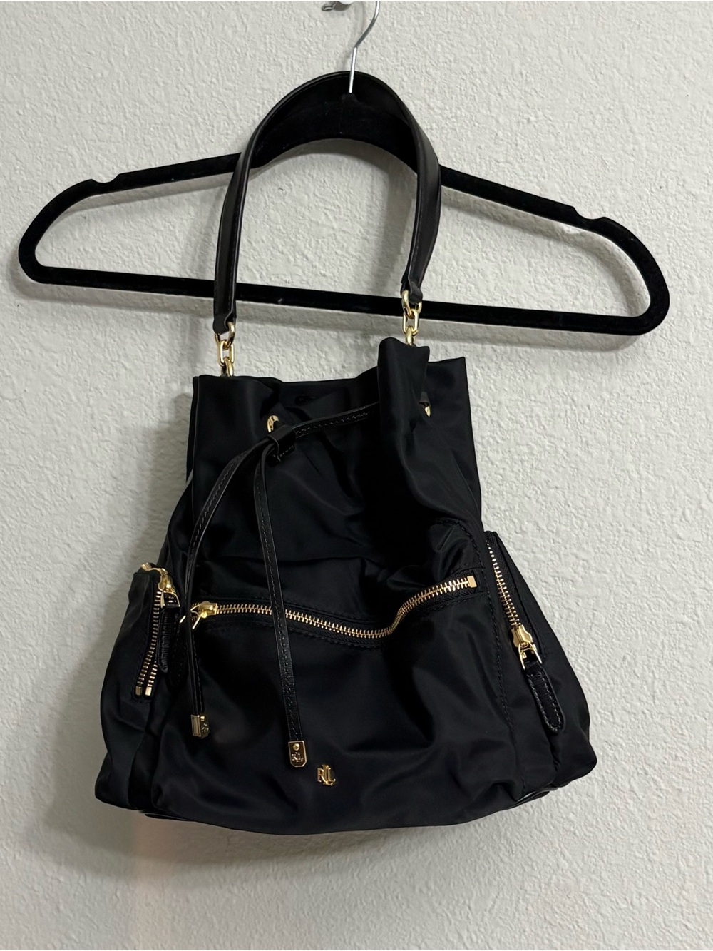 Ralph Lauren Medium Bucket Bag Black Nylon NWOT